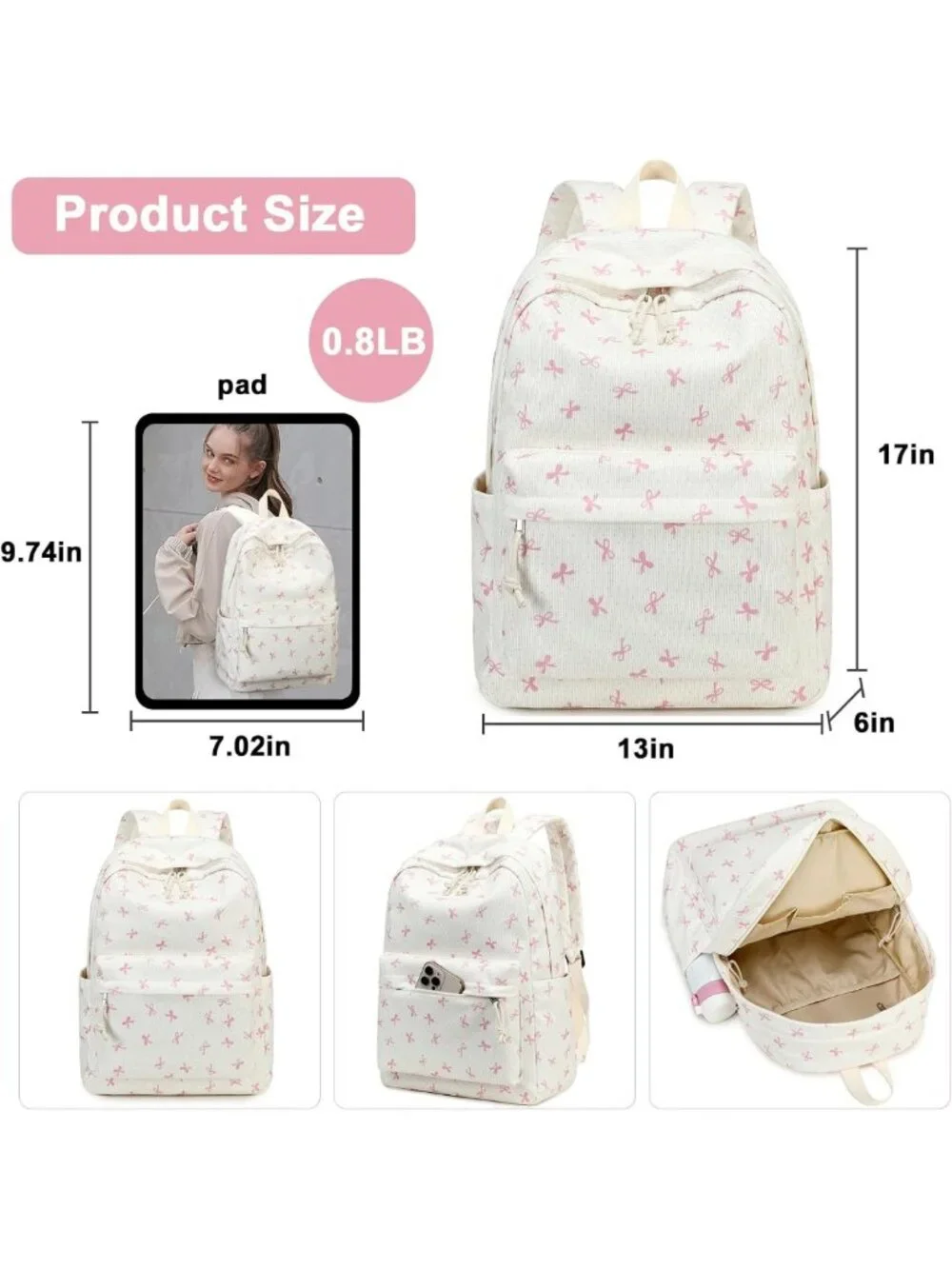 Stylish Corduroy School Backpack for Teen Girls | Laptop & Travel Daypack